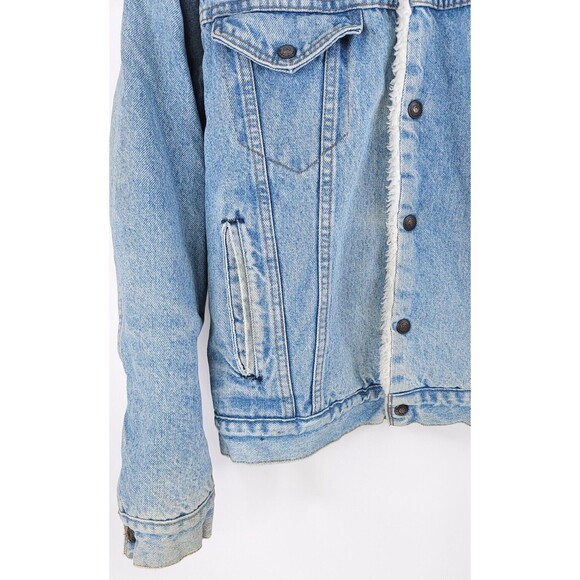 Levis Vintage Denim Jacket Mens Large Sherpa Lined Light Trucker Snaps - Picture 6 of 15